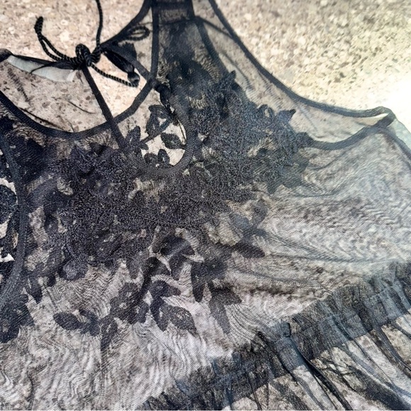 Abercrombie & Fitch Black Embroidered Sheer Tunic/Cover-Up with Keyhole Back Tie - Picture 7 of 9